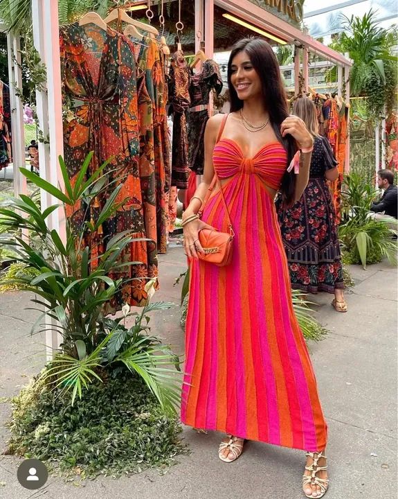 Vestido listrado laranja e rosa novo P 