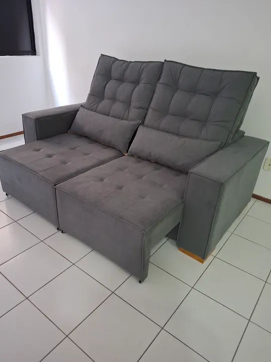 Sofa retratil em sued veludo 2.00 metros retratil e reclinavel