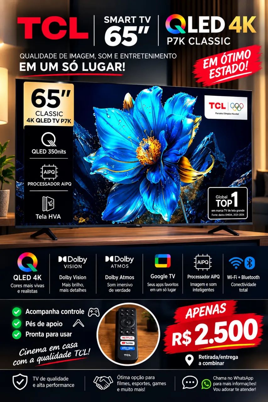Tc TCL 65 polegadas funcionando perfeitamente 
