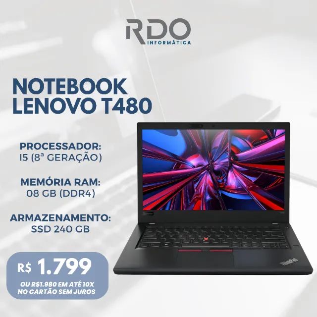 Notebook Lenovo ThinkPad T480 i5 8ª Geração 8GB SSD 240GB