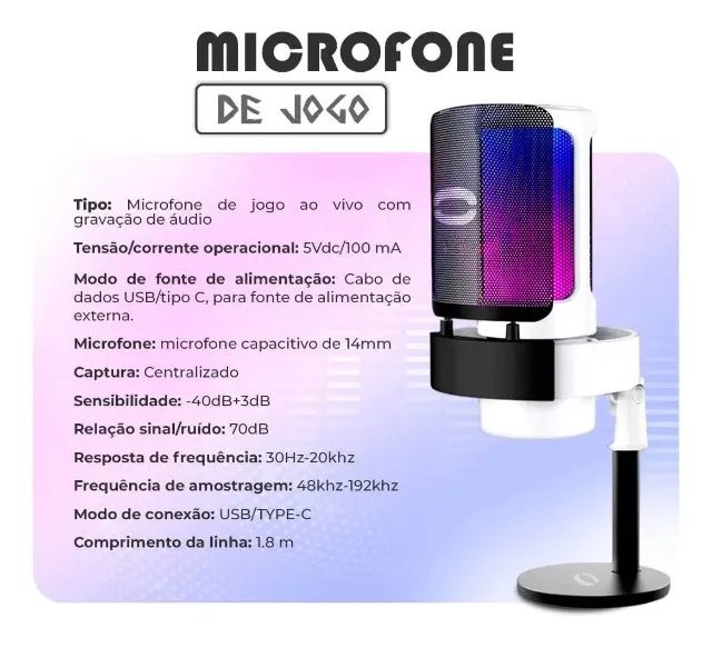 Microfone Gamer Condensador Tomate Mt-1060r Me6s Profissional Rgb Usb Para Pc Gaming, Mesa - Foto 3