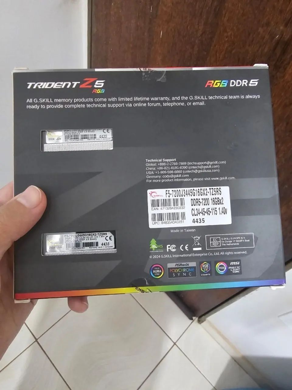 Memória Ram DDR5 32GB (2x16GB) 7.200MHz CL34 G.Skill Trident Z5