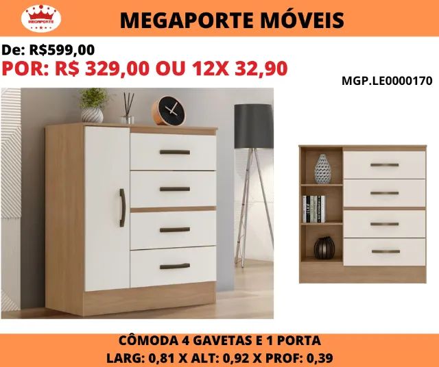 Cômoda Lite 1 Porta 4 Gavetas