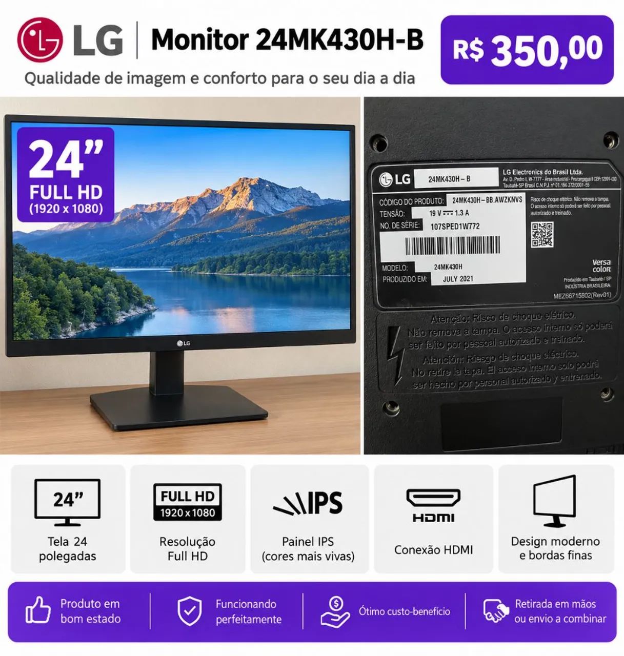 Monitor LG 24MK430H-B 24" Full HD