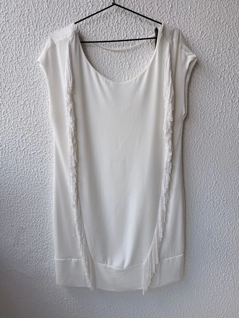 Vestido SHOULDER, off white, franjas