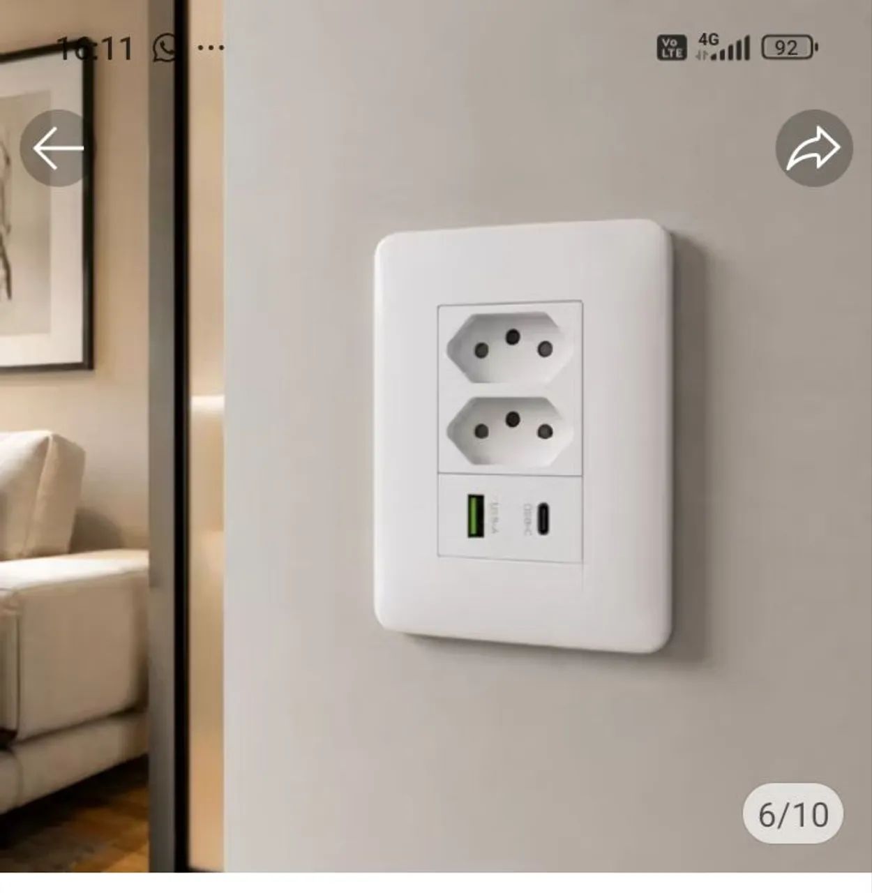 Tomada de parede dupla USB USB C - Foto 2