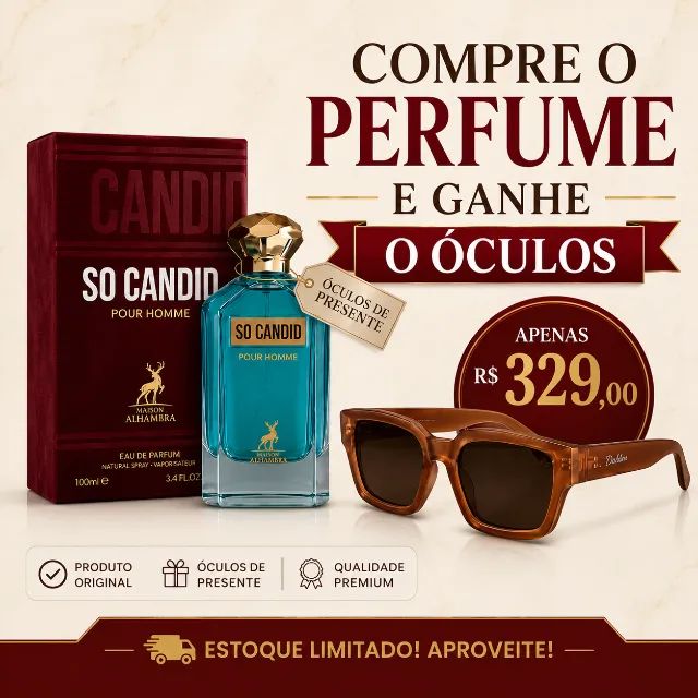 Kit Perfume So Candid Pour Homme 100ml + Óculos de Presente