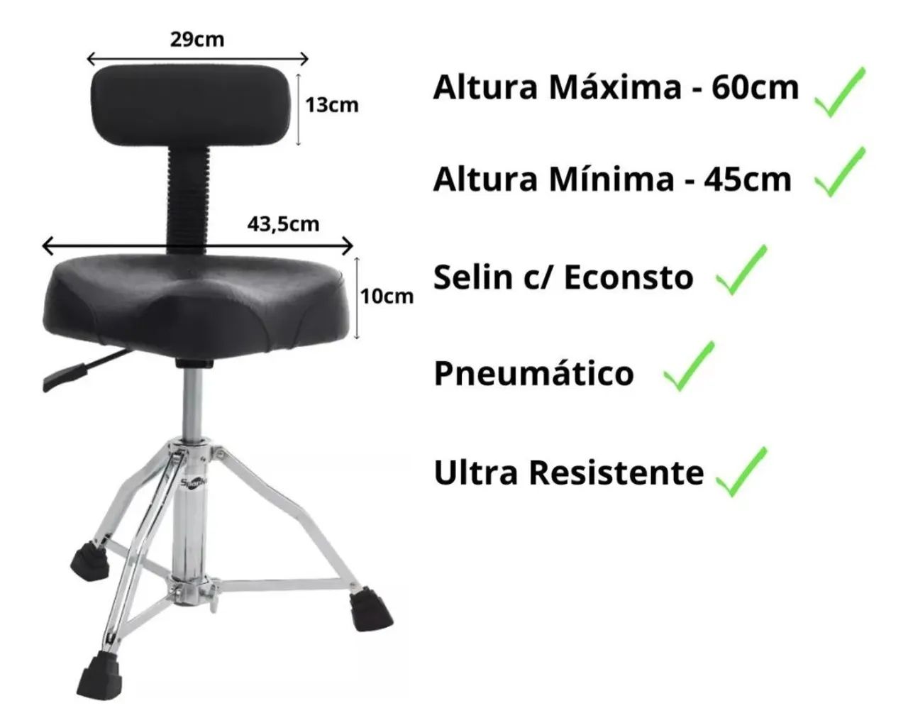 Banco de bateria DREAMER hidráulico, selim com encosto top  - Foto 3