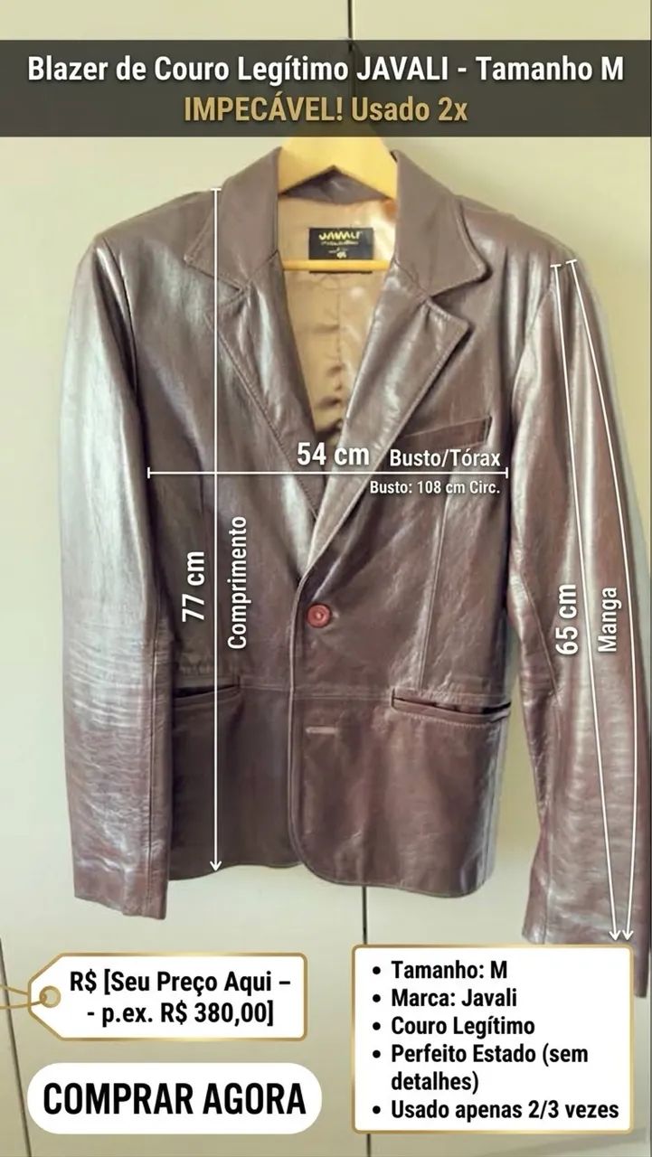 Blazer de Couro Legítimo JAVALI - Foto 5
