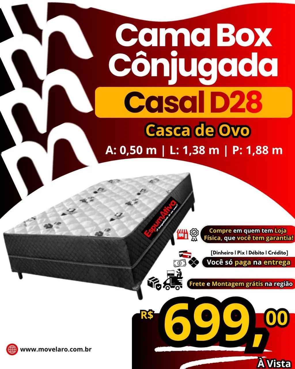 Cama Box Casal D28 Casca de Ovo Espumativa