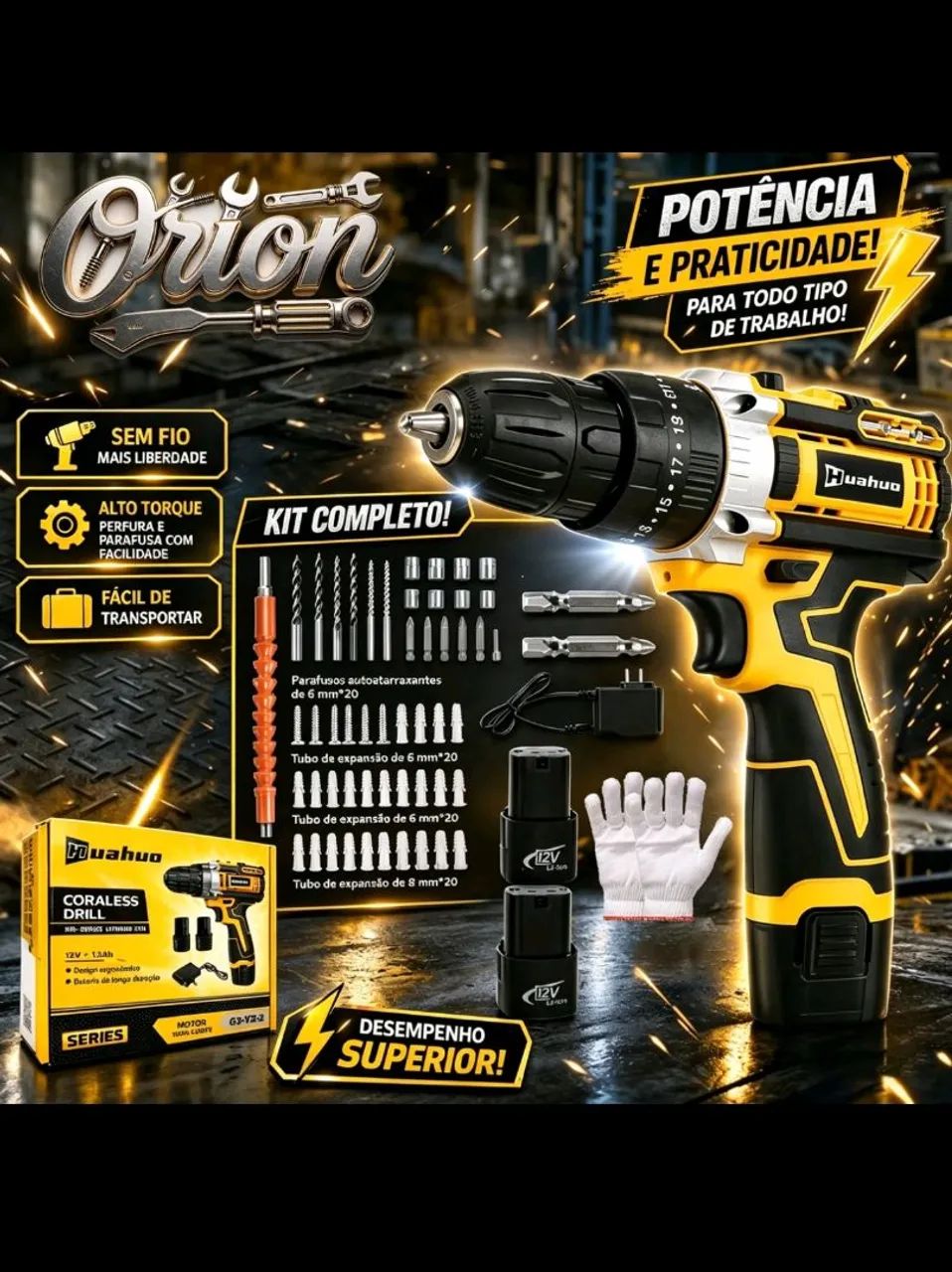 Parafusadeira Sem Fio Huahuo 12V Kit Completo - Nova na Caixa!