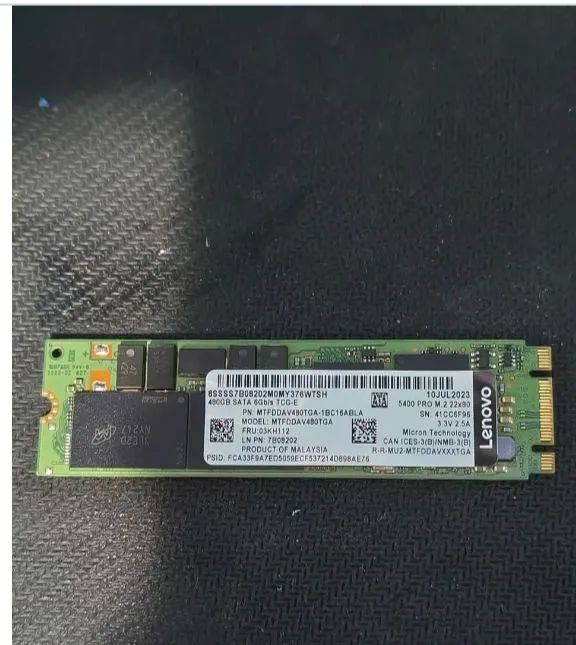 SATA M2 480 GB. LENOVO VIDA FO EQUIPAMENTO 100% DE VIDA
