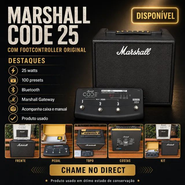Amplificador Marshall CODE 25 + Footcontroller Original (Caixa e Manual)