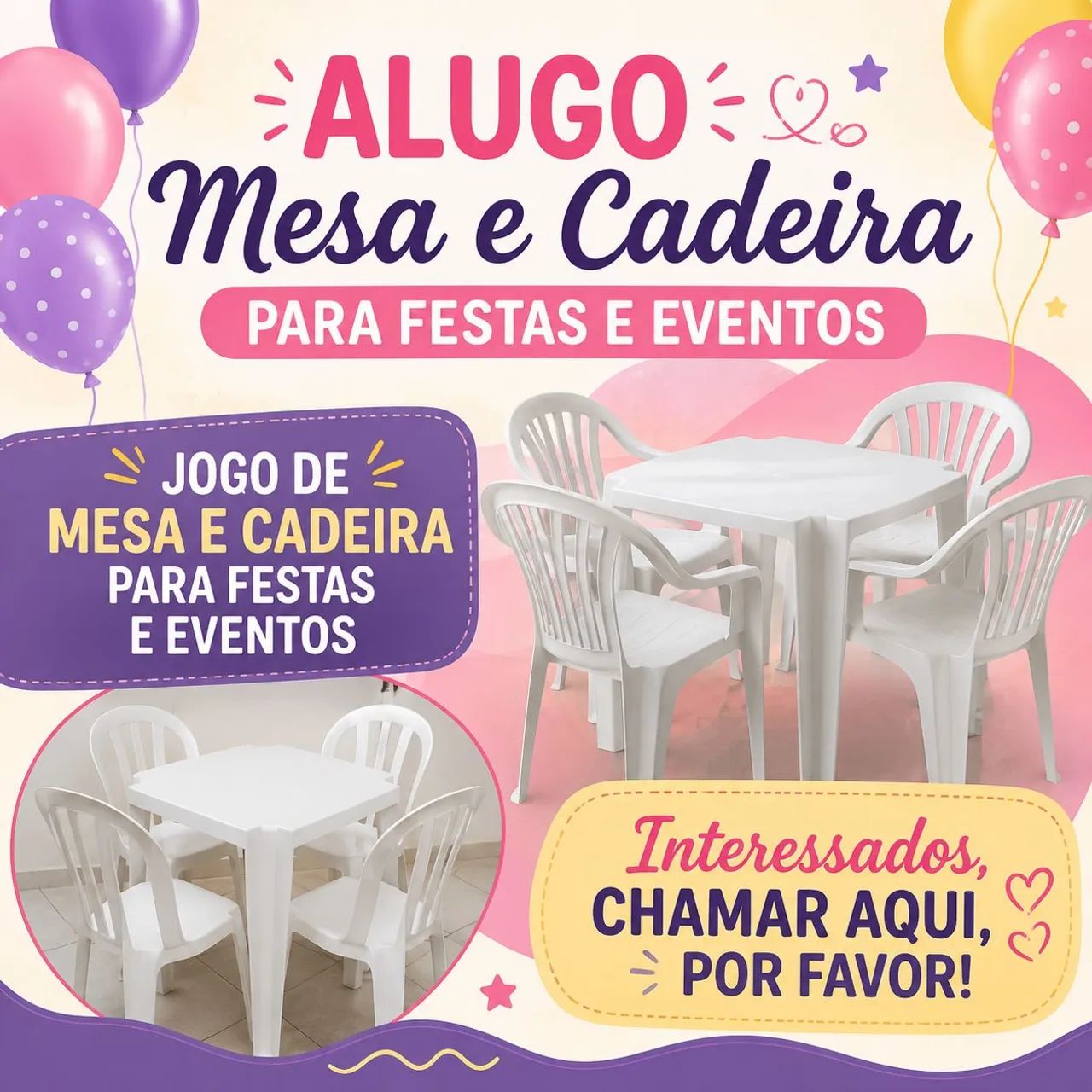 Aluguel de mesas e cadeiras