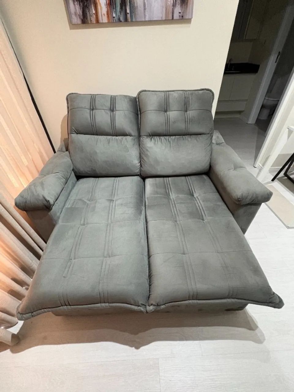 Sofá Retrátil/reclinável -1,50m - Suede Velut Cinza c/ Molas no Assento - Foto 2