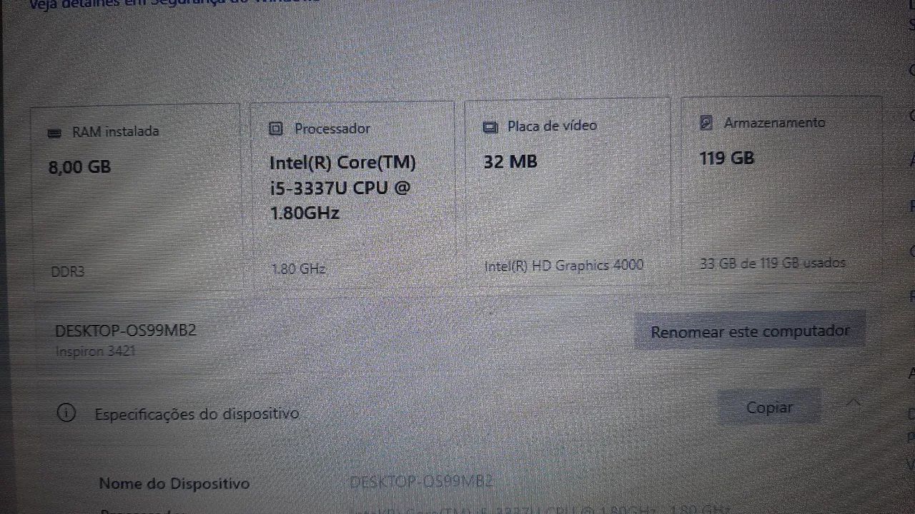 NOTEBOOK Dell Inspiron 3421 Intel i5 8GB SSD 128GB - Foto 5