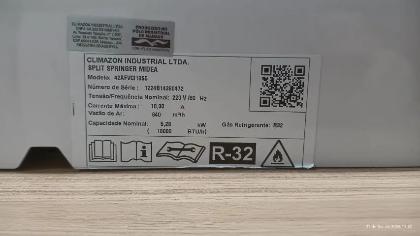 Evaporadora Split Inverter Springer Midea 18.000 Btus R32 220V  NOVA - Foto 2