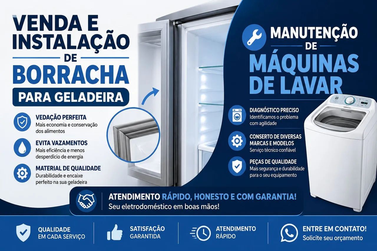 Serviços e venda de peças para geladeira e máquina de lavar 