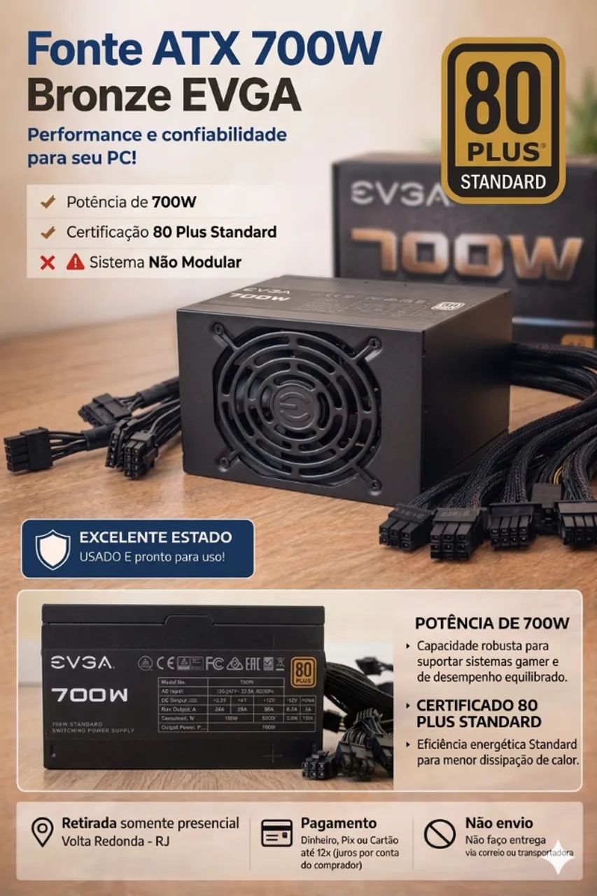 Fonte EVGA 700W ATX 80 Plus Standard