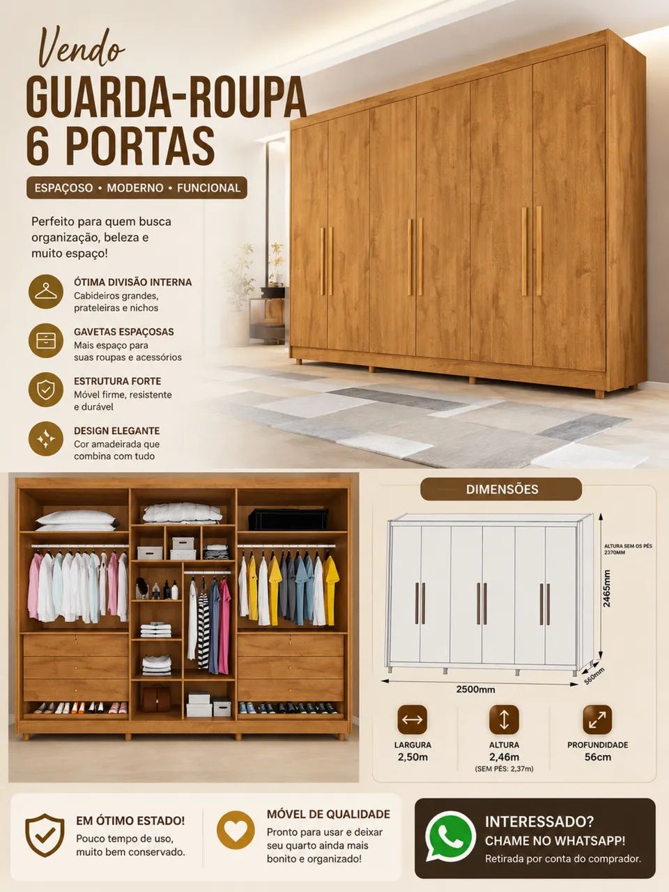 Guarda roupas 6 portas e 6 gavetas  - Foto 3
