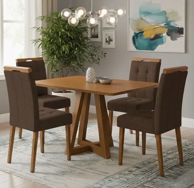 Verona Dining Table Set 120 cm Cinnamon with 4 Brown Velvet Chairs