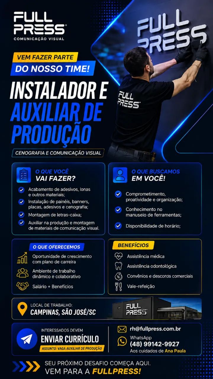Auxiliar de Produção e Instalador - Cenografia e Comunicação Visual