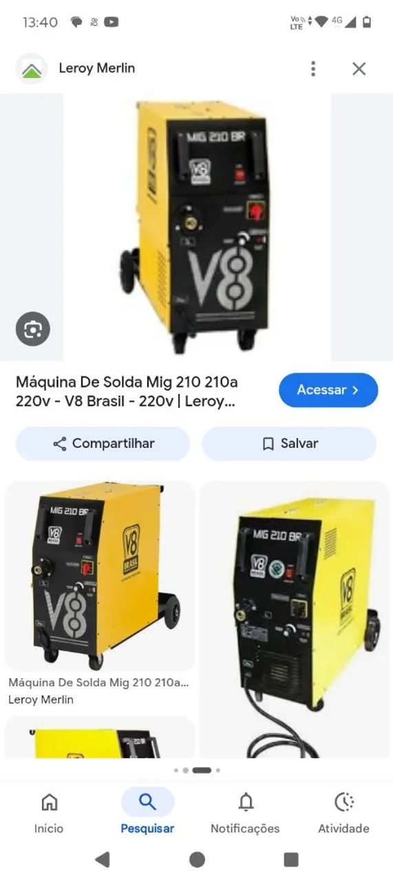 Máquina de solda V8 210 amperes com cilindro manômetro arame completa