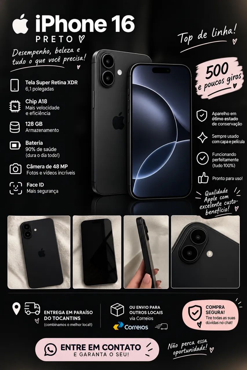 Iphone 16 preto em ótimo estado 
