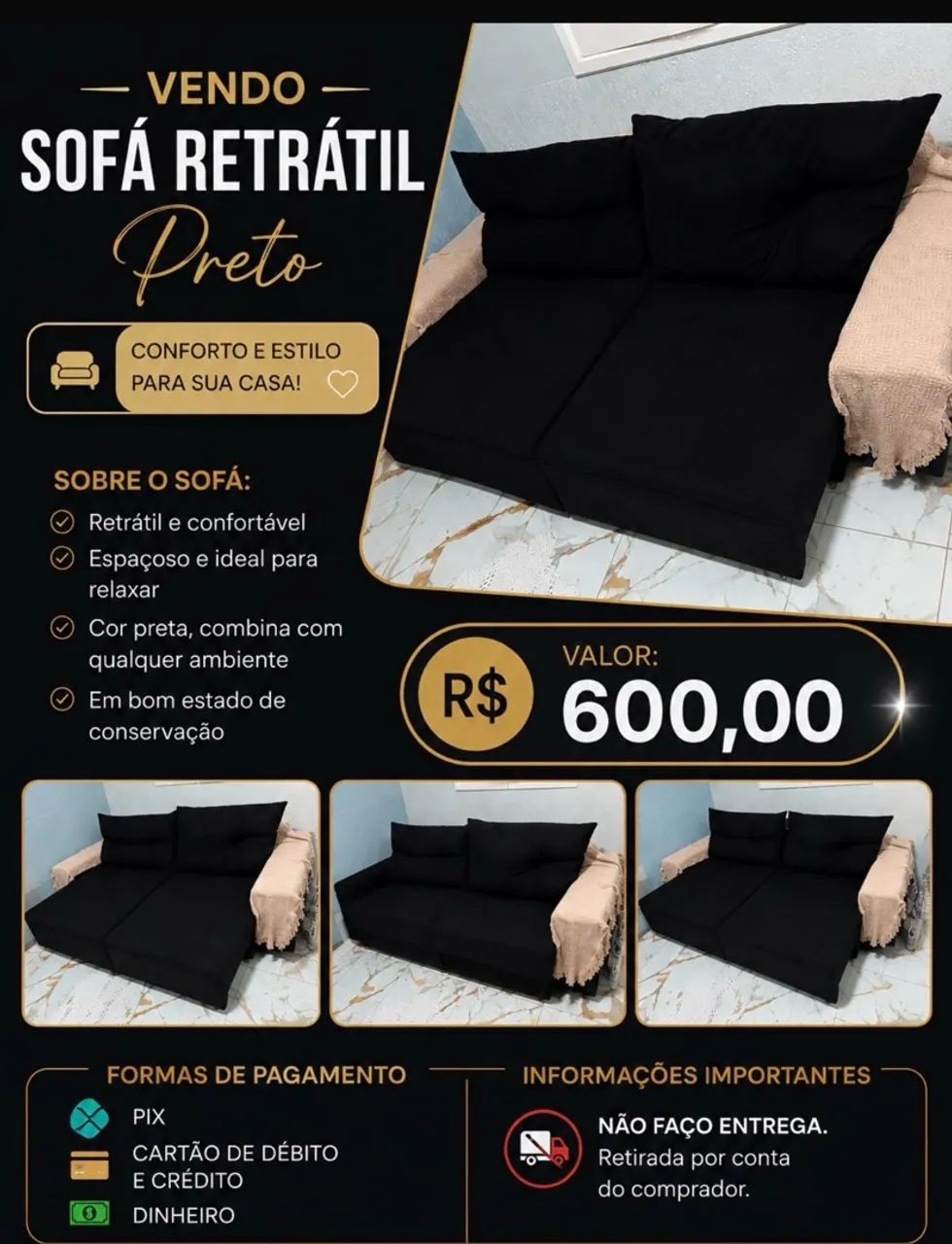 Sofá retrátil 2 lugares 