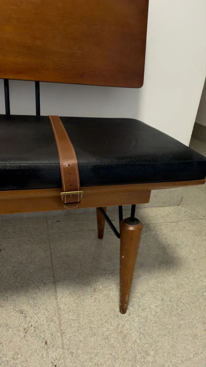 Banco com Encosto Kopec 151 cm - Natural com PU Preto - Foto 5