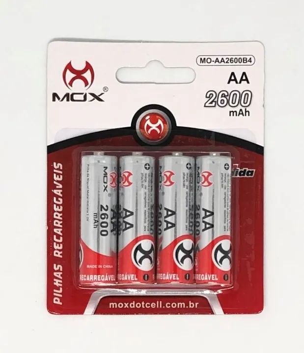 Pilhas Recarregáveis AA 2600mAh Mox Produto Novo na Embalagem Lacrada