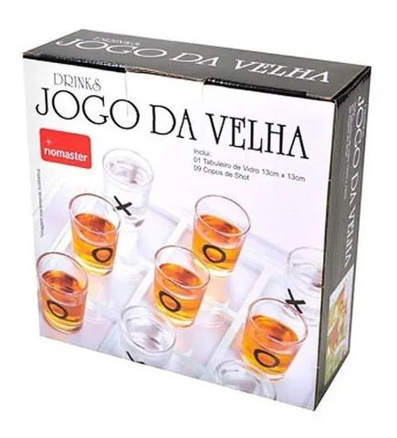 Jogo Da Velha Shot Drink Vidro 9 Copos 10 Ml Tabuleiro Vidro