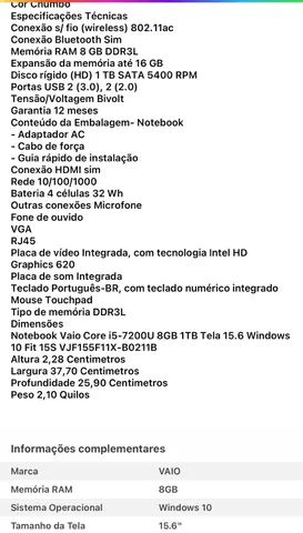 Notebook Sony vaio 10 FIT, 15S, VJF15SF11X - Foto 5