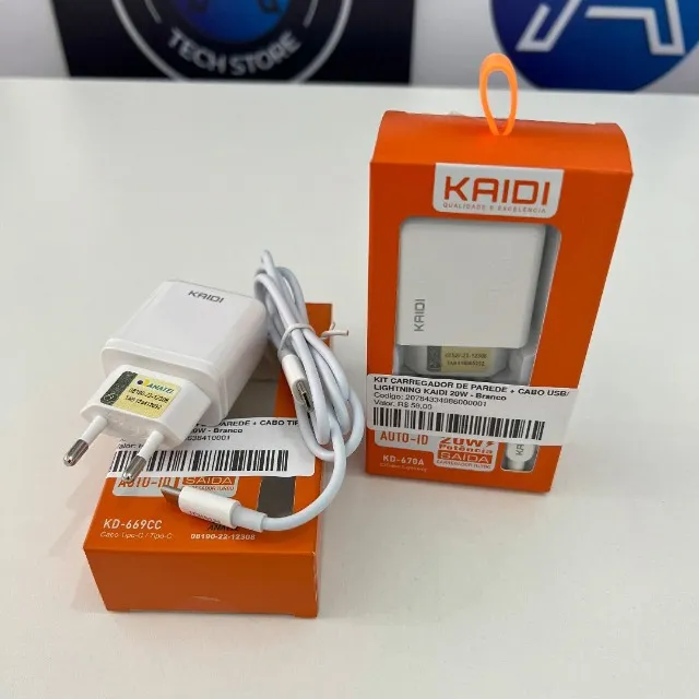 Carregador Turbo de Parede Kaidi 20W + Cabo C/ Garantia de 4 meses - Parcelo em até 10x