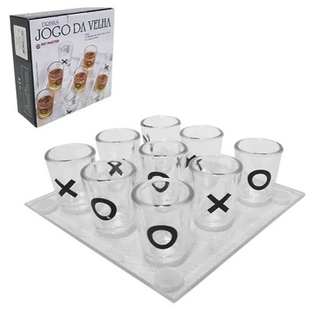 Jogo Da Velha Shot Drink Vidro 9 Copos 10 Ml Tabuleiro Vidro - Foto 2