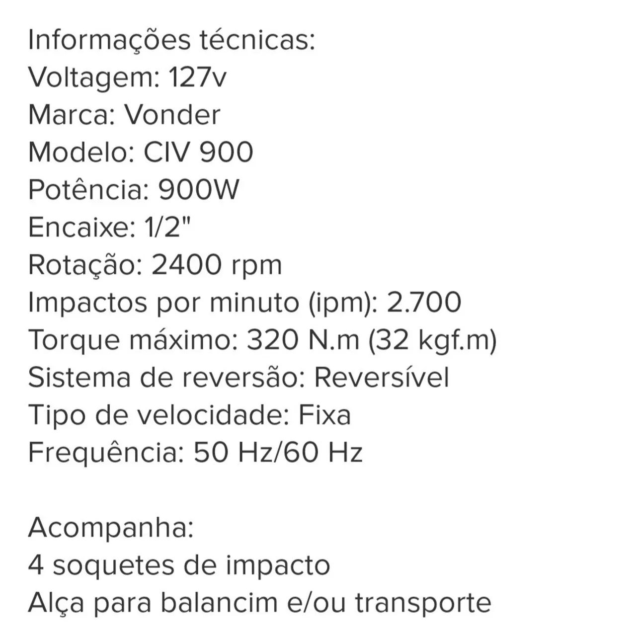 Chave de Impacto Vonder   900W - Foto 3