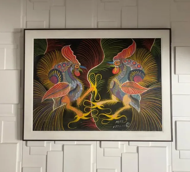 Quadro de Chico da Silva - Briga de Galos (1977)