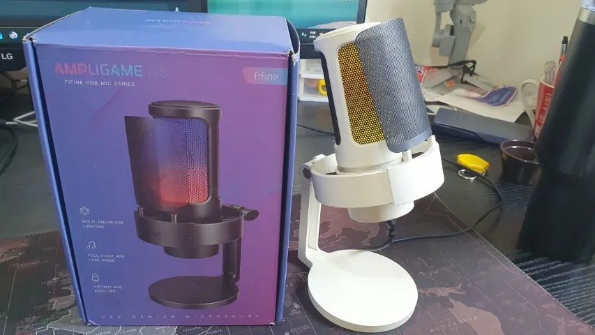 Microfone Fifine Ampligame A8 Branco Microfone Condensador Rgb Tripé - Foto 6