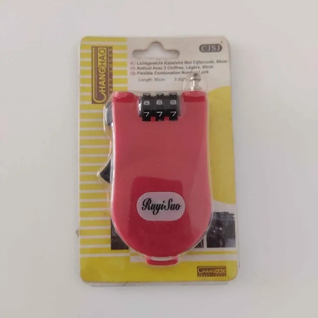 Cadeado 3 dígitos combinação c/ haste flexível 90cm vermelho