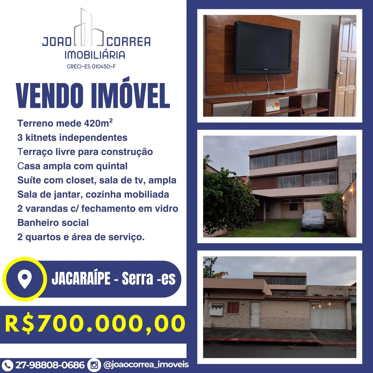 Imóvel composto de casa e kitnets independentes em Jacaraípe, na Serra-ES