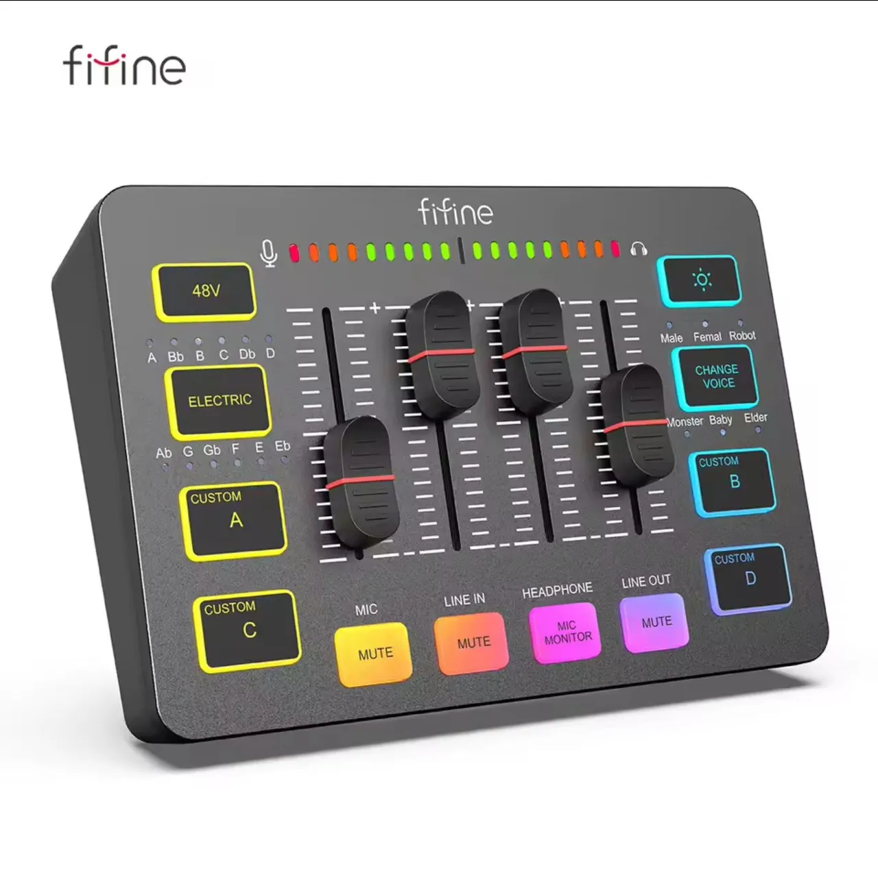 Mixer Usb Fifine Com Interface Xlr 48v Phanton Power RGB Streaming Podcast Ampligame