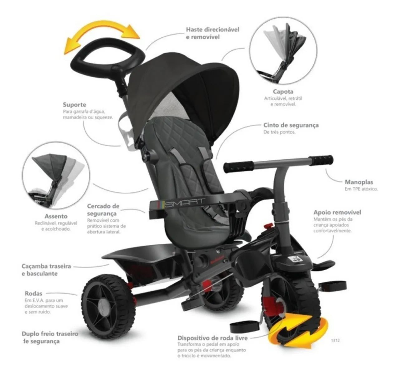 Tricycle Smart Trike - Preto - Foto 3