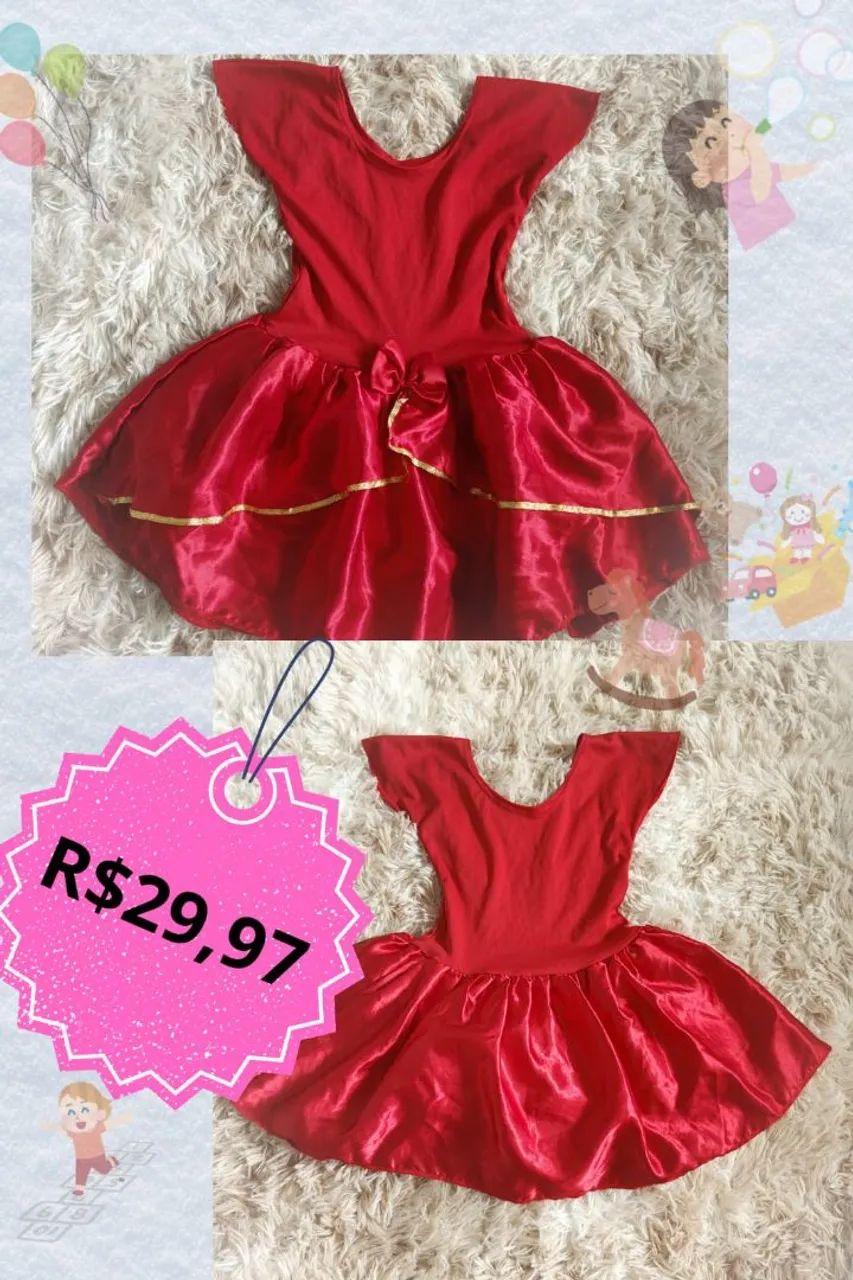 Vestido Infantil Vermelho com Detalhes