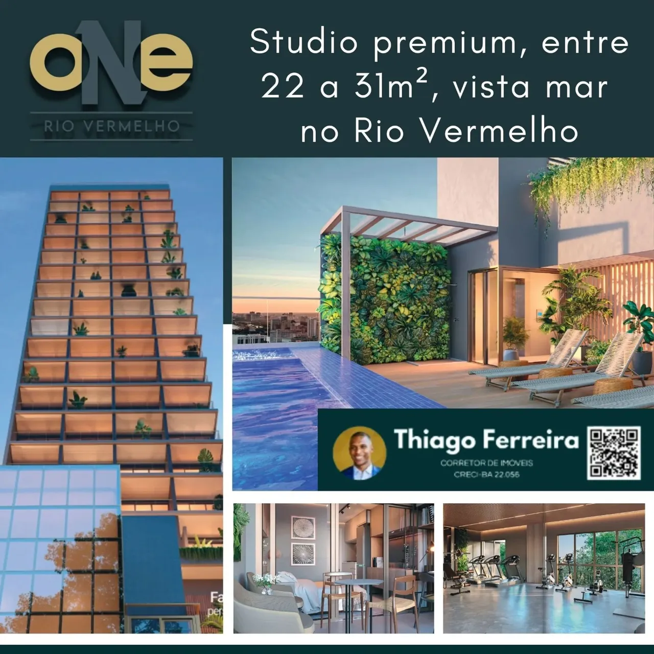 One, Studios Premium Vista Mar De 22 A 31M² No Rio Vermelho. H39BEH