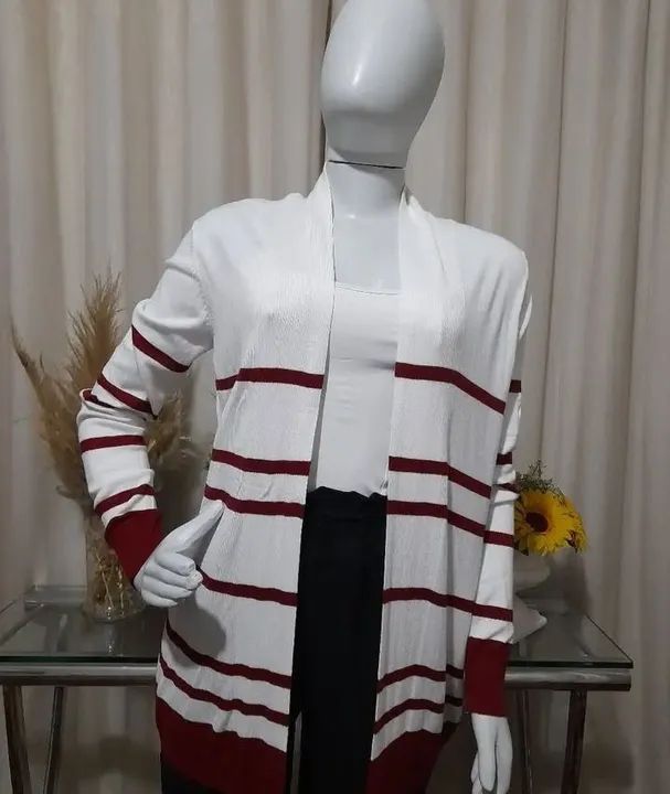 Cardigan de tricot feminino com listras da MARFINNO. <br>?Tam G<br>?60,00<br>