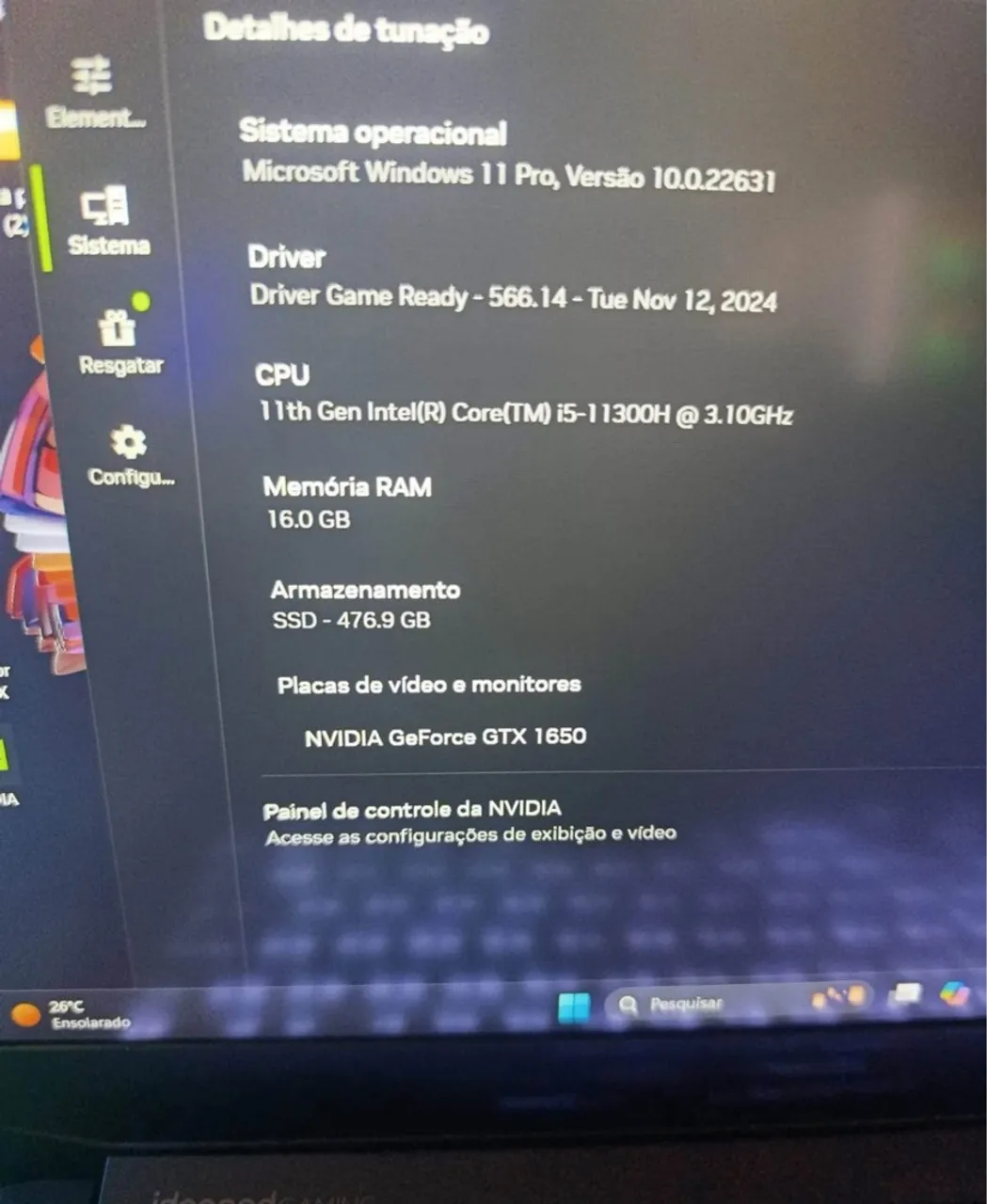 Notebook Gamer Lenovo i5-11300H GTX 1650 16GB SSD 476GB