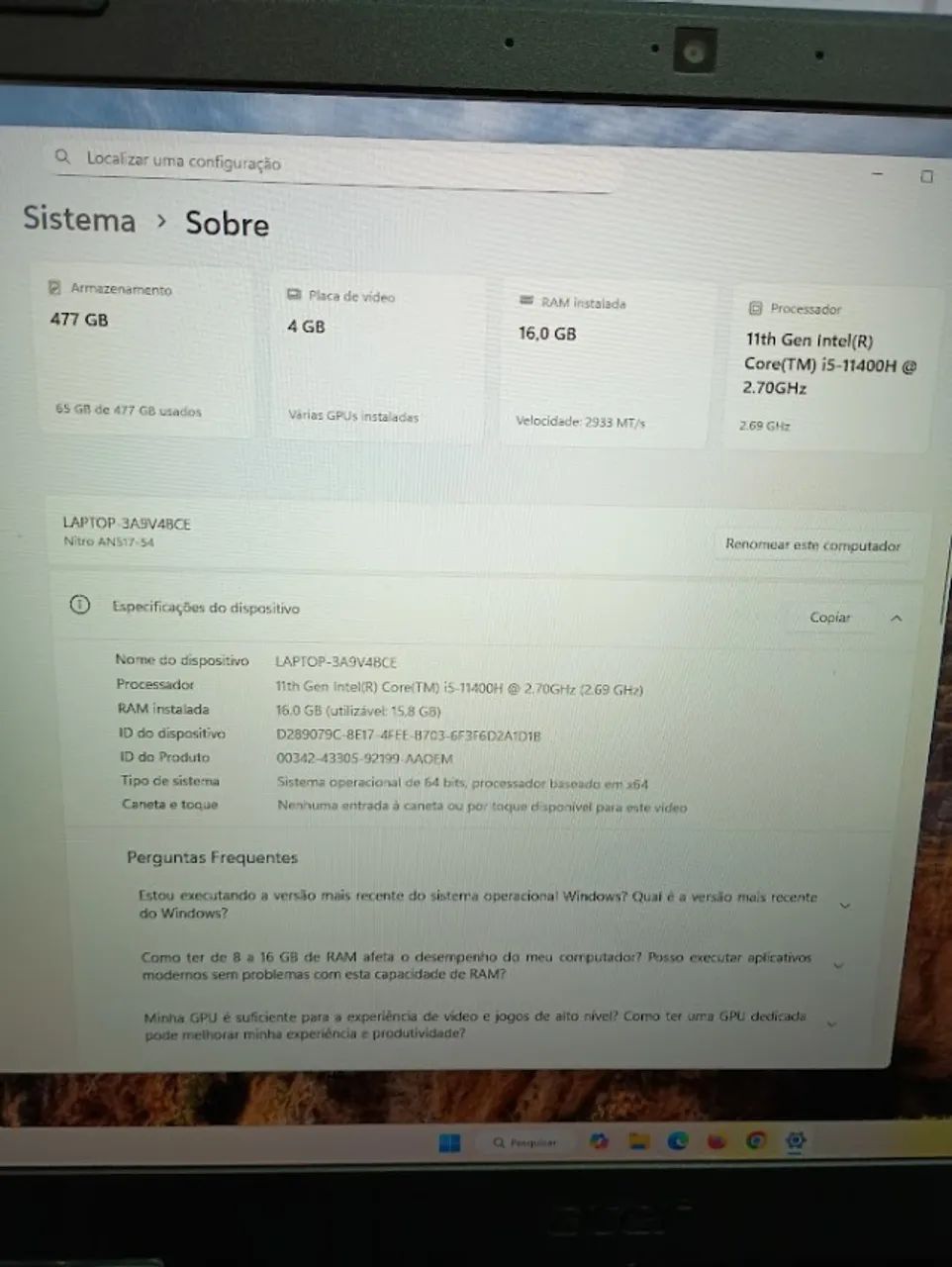 Notebook Gamer Acer Nitro 5, I5 11gen, SSDNmve 512GB 16 GB Ram, tela 17", NVIDIA® GeForce® - Foto 6