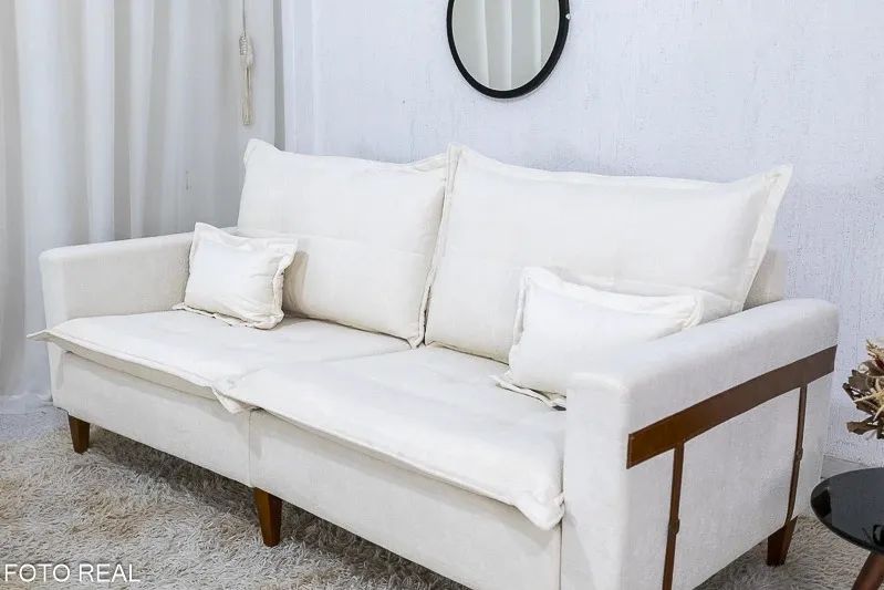 Sofá 3 lugares 2.08m Boucle Bege Pillow Top rf543 - Foto 2