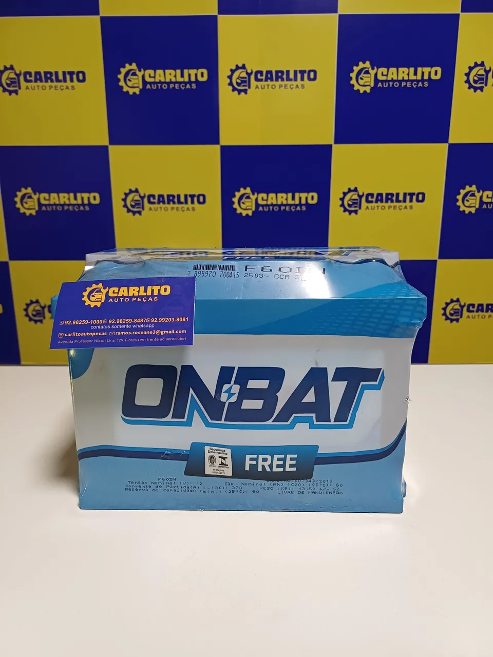 Bateria ONBAT 60AH 12 meses de garantia