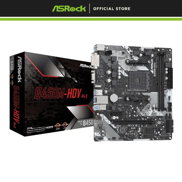 Placa Mãe ASRock B450M-HDV R4.0, AMD AM4, DDR4, Para Ryzen, Atualizada, Nova, Lacrada